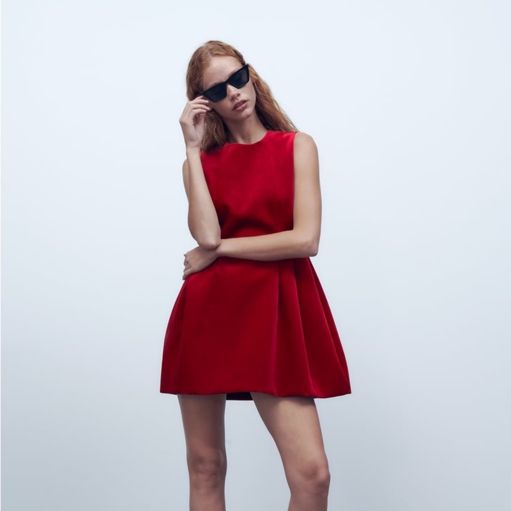 Voluminous Red Velvet Dress
